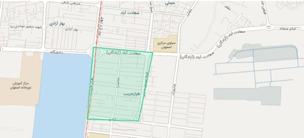 نقشه موقعیت محله ملاصدرا اصفهان