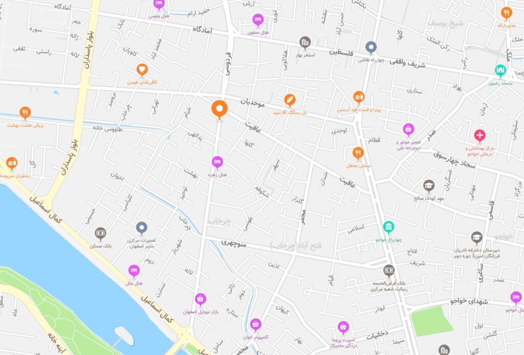 نقشه خیابان فردوسی اصفهان